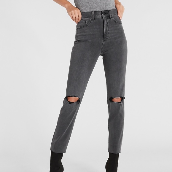 Super High Waisted Extra Supersoft Black Ripped Slim Jeans - Picture 1 of 5
